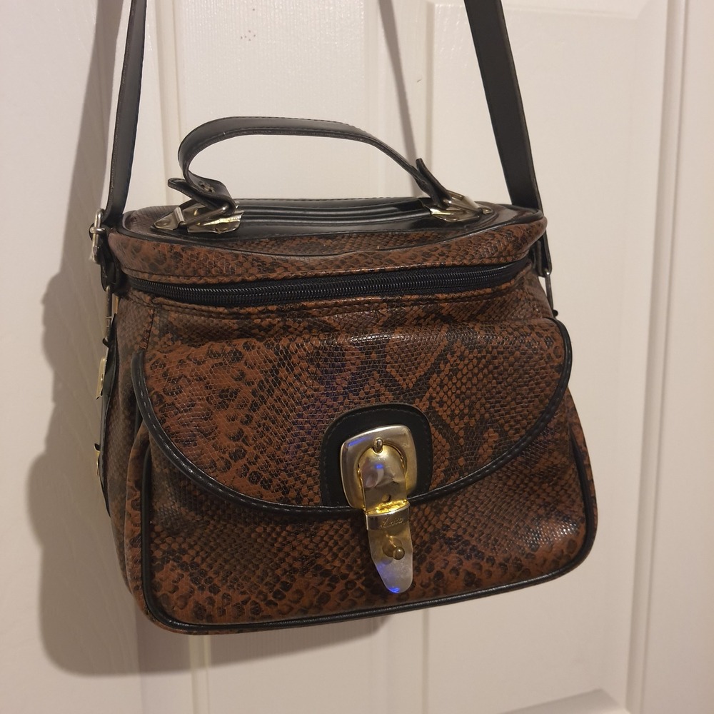 Luisa Vintage Snakeskin Print Purse Bag Handle Crossbody Strap Gold Buckle